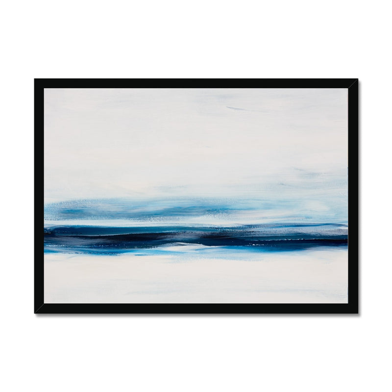 Marine Blue Coastal Painting | Abstract Beach Painting - Framed Wall Art