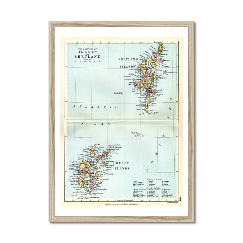 Orkney and Shetland Islands Map Print | Vintage Map Of The Orkney and Shetland Islands  - Framed