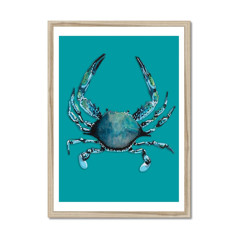 Crab Print | Food Wall Art | Crab Painting on Green - Framed