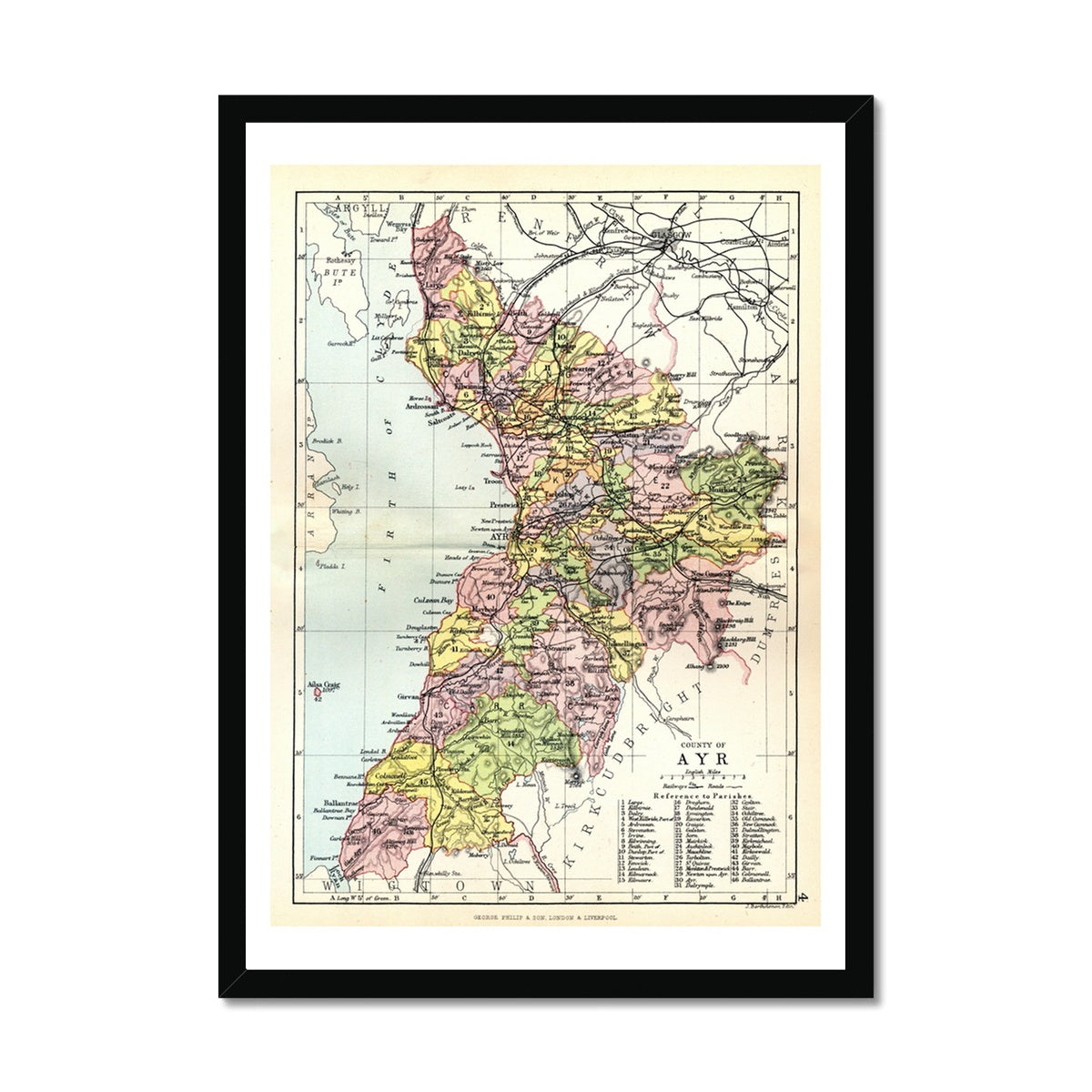 Ayr Map Print | Vintage Ayrshire Map Print - Framed