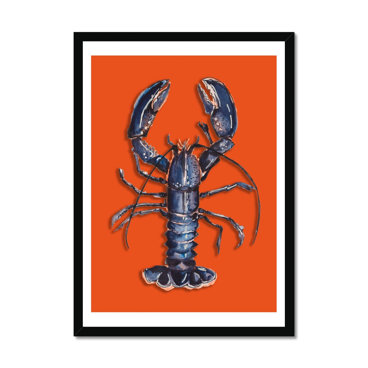 Lobster Painting | Colourful Kitchen Wall Art | Lobster Painting on Orange Background - Framed