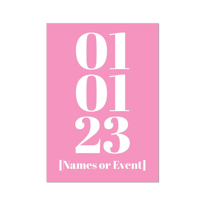 Personalised Date Art | Custom Date Print | Pink - Unframed