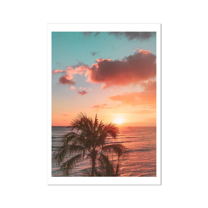 Beach Sunset Photo | Sunset and Palm Photography Print - Unframed Art Print 