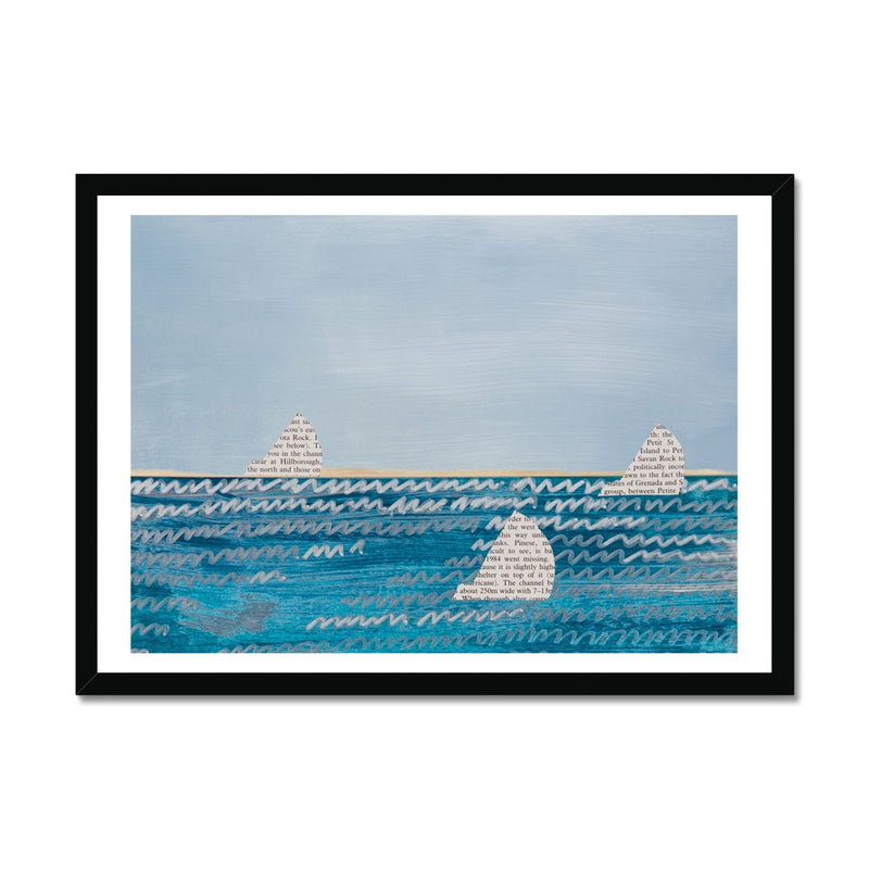 Paper Sails Painting No 1 | Mixed Media Seascape Wall Art - Framed Wall Art