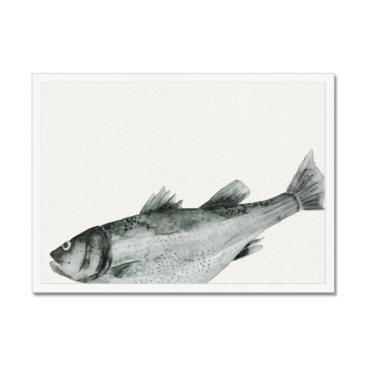 Ink Wash Fish Art Print | Fish Painting | Landscape Format  - Framed