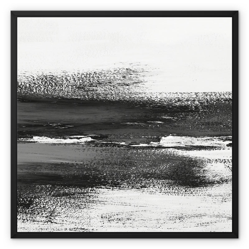 Monochrome Coast | Black & White Beach Painting - Framed Canvas