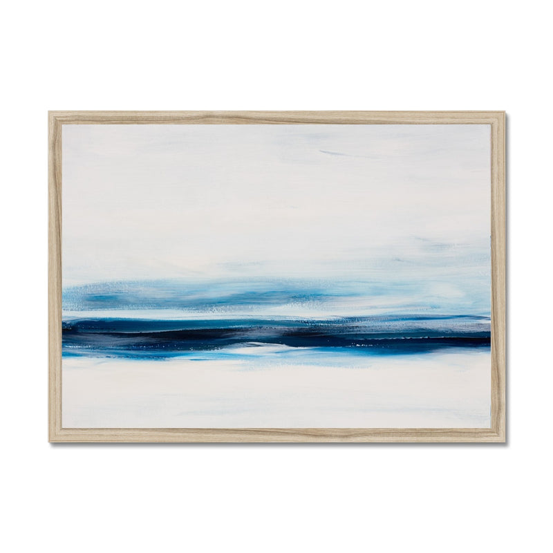 Marine Blue Coastal Painting | Abstract Beach Painting - Framed Wall Art