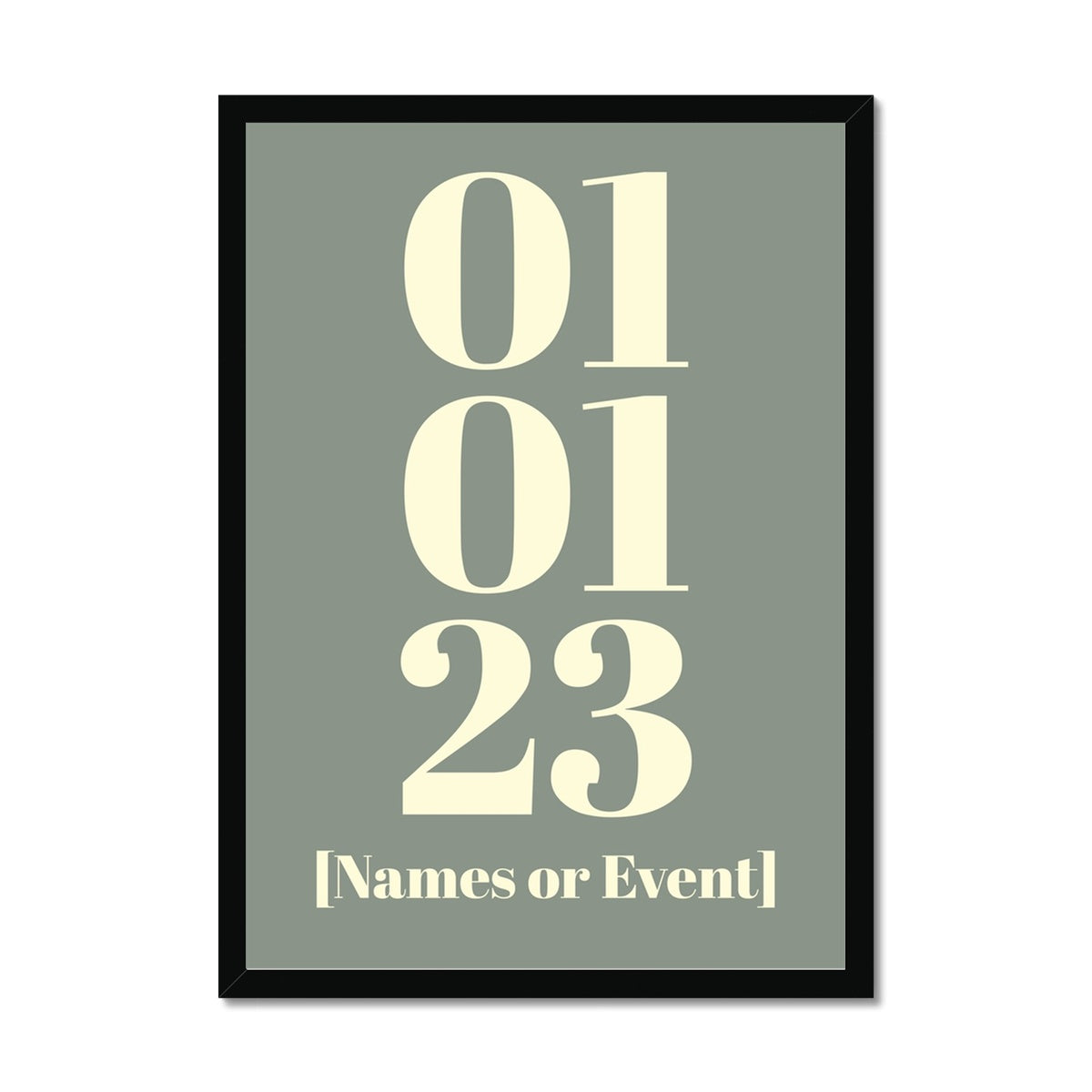 Personalised Date Art | Custom Date Print | Olive Green - Framed