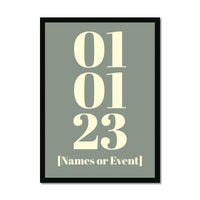 Personalised Date Art | Custom Date Print | Olive Green - Framed