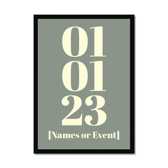 Personalised Date Art | Custom Date Print | Olive Green - Framed