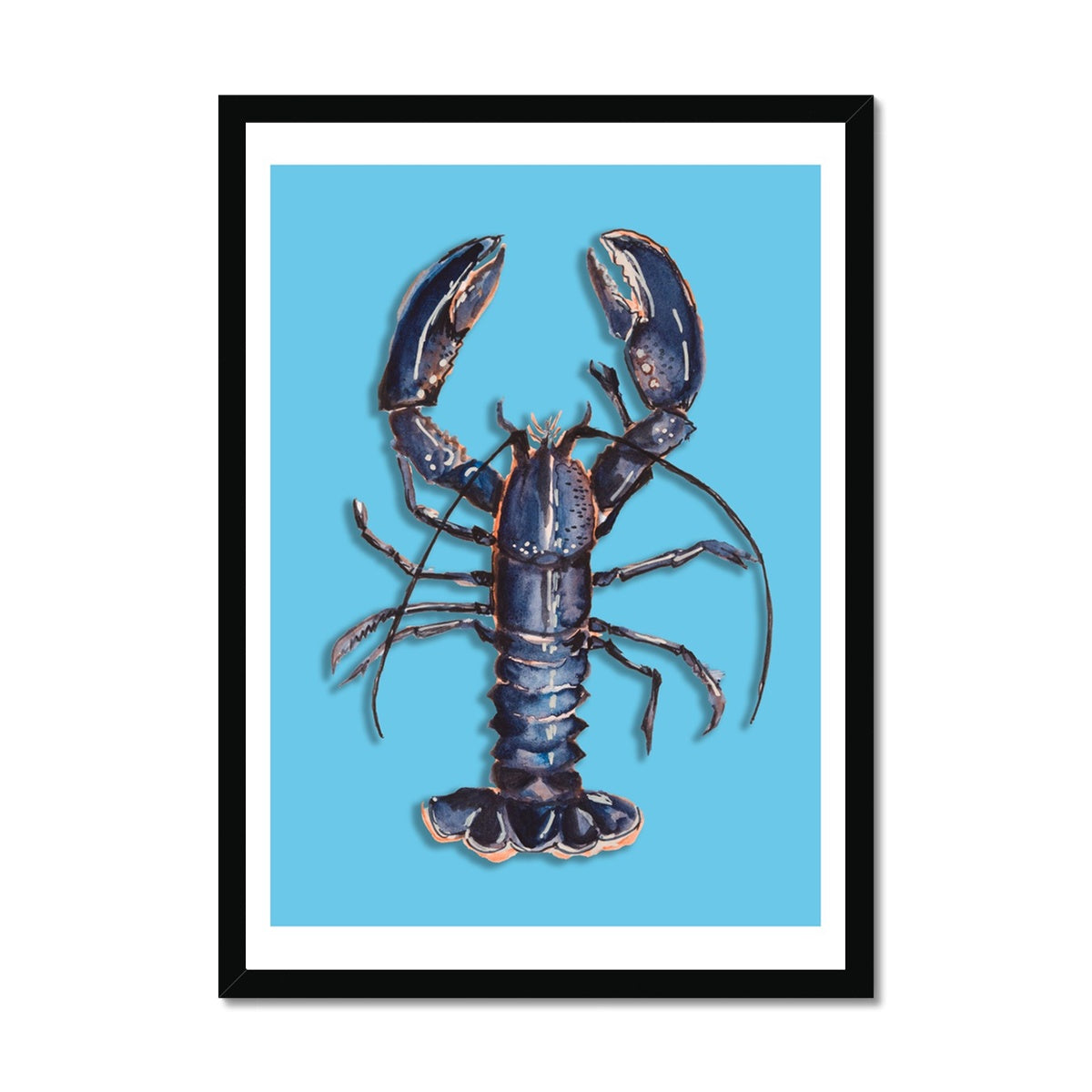 Lobster Art Print | Colourful Kitchen Wall Art | Lobster Painting on Blue - Framed