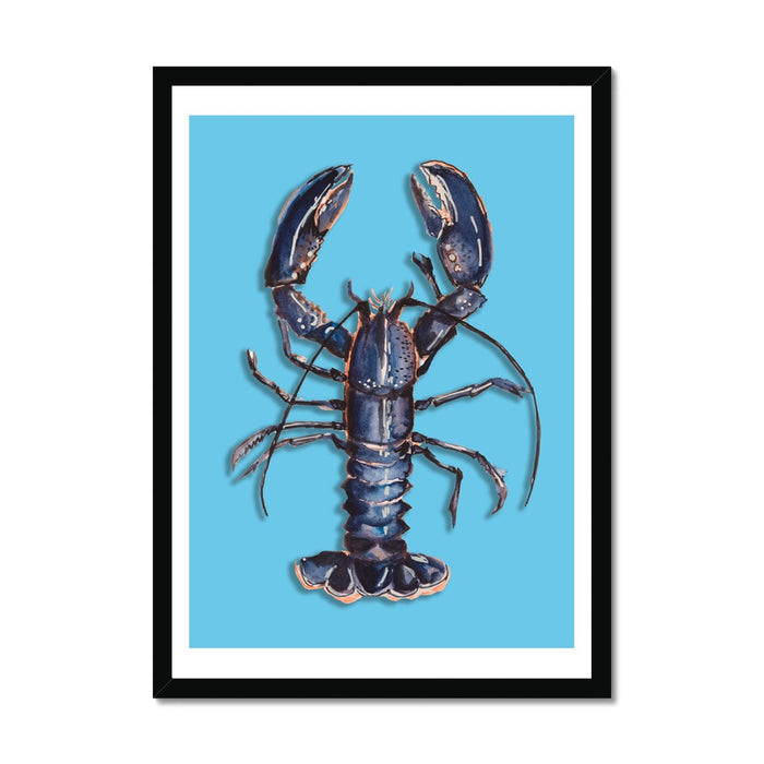 Lobster Art Print | Colourful Kitchen Wall Art | Lobster Painting on Blue - Framed