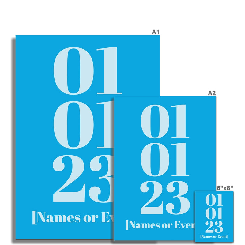 Personalised Date Art | Custom Date Print | Aqua - Unframed