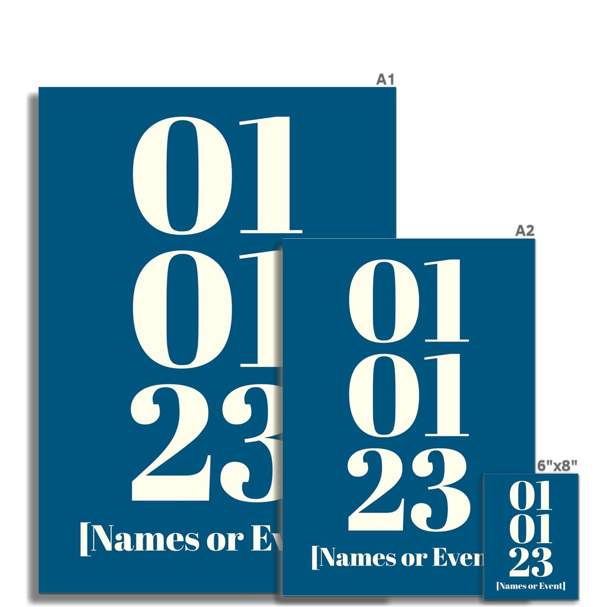 Personalised Date Art | Custom Date Print | Marine Blue - Unframed