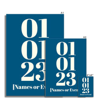 Personalised Date Art | Custom Date Print | Marine Blue - Unframed