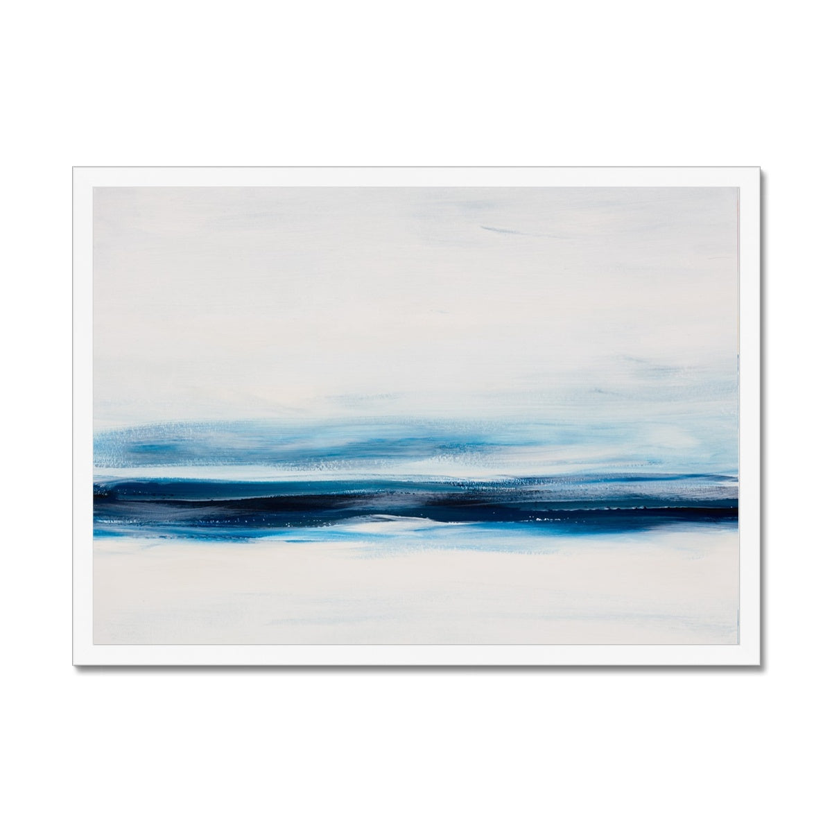 Marine Blue Coastal Painting | Abstract Beach Painting - Framed Wall Art