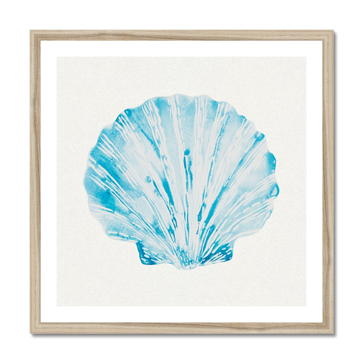 Aqua Watercolour Scallop Shell Painting | Shell Print Wall Art - Framed Art Print