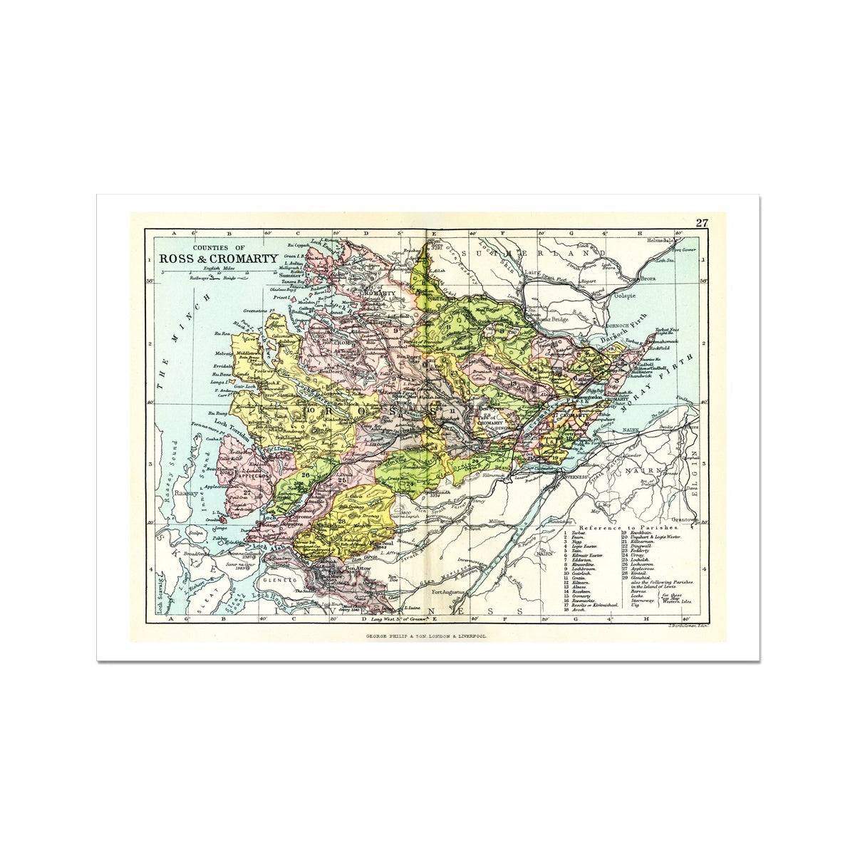 Ross and Cromarty Map Print | Vintage Map - Unframed