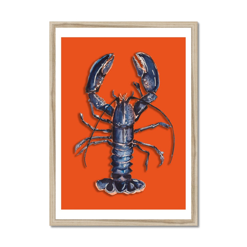 Lobster Painting | Colourful Kitchen Wall Art | Lobster Painting on Orange Background - Framed