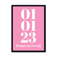 Personalised Date Art | Custom Date Print | Pink - Framed