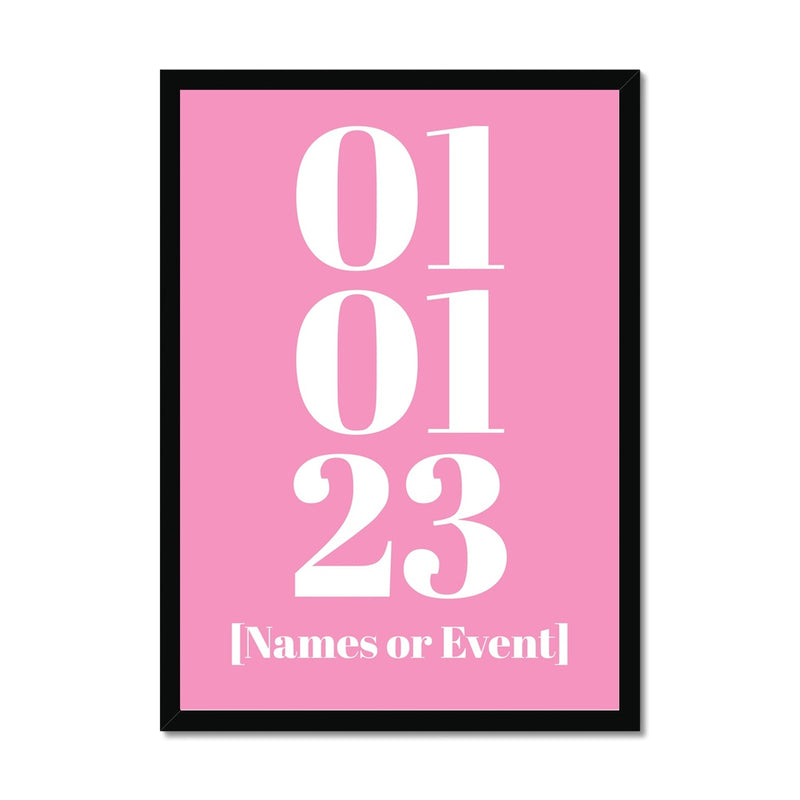 Personalised Date Art | Custom Date Print | Pink - Framed