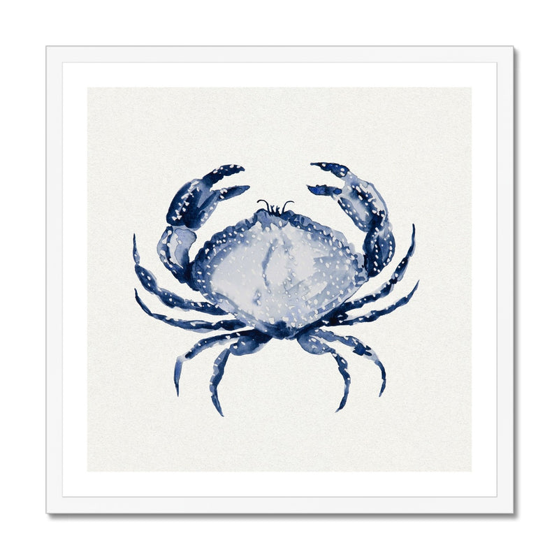 Indigo Dot Watercolour Crab Painting | Crab Art Print - Framed Wall Art