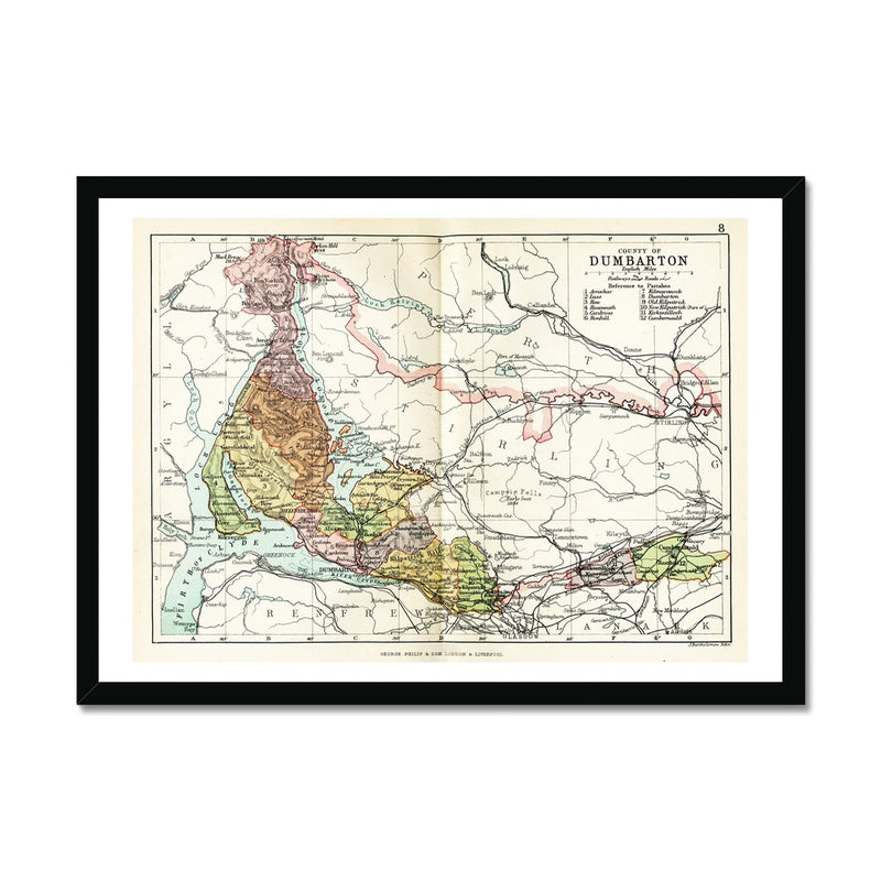 Dumbarton and Loch Lomond Vintage Map Print - Framed