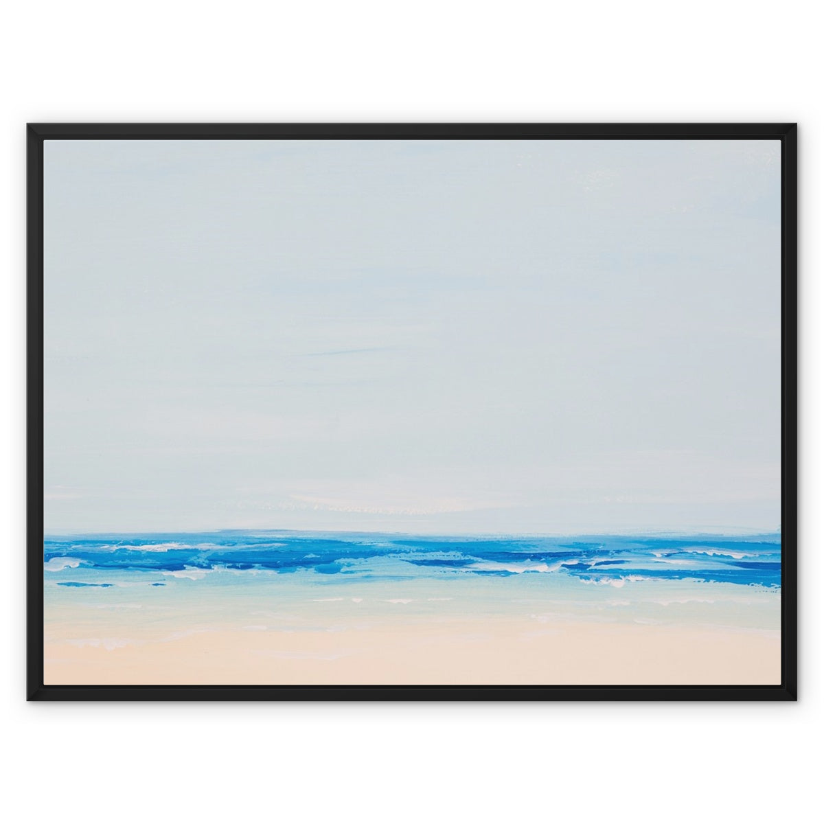 Beach On a Clear Day | Blue Sea Painting - Framed Canvas