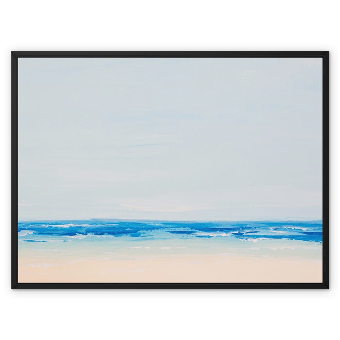 Beach On a Clear Day | Blue Sea Painting - Framed Canvas