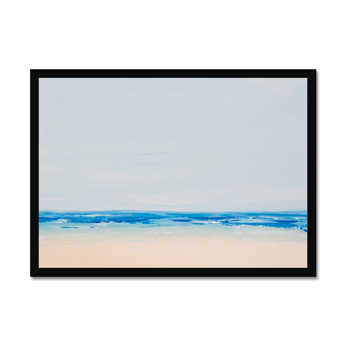 Beach On a Clear Day | Blue Sea Painting - Framed Wall Art