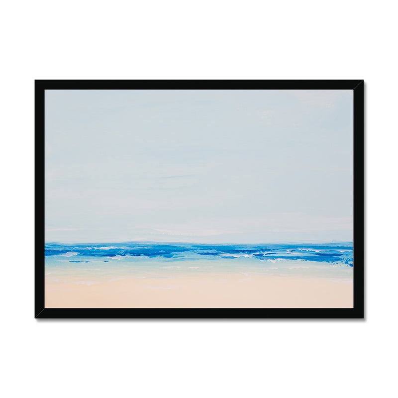 Beach On a Clear Day | Blue Sea Painting - Framed Wall Art