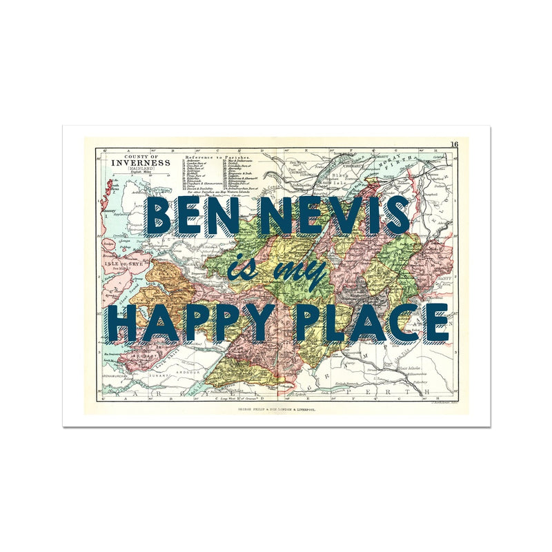 Ben Nevis Map Print - My Happy Place Navy Fine Art Print