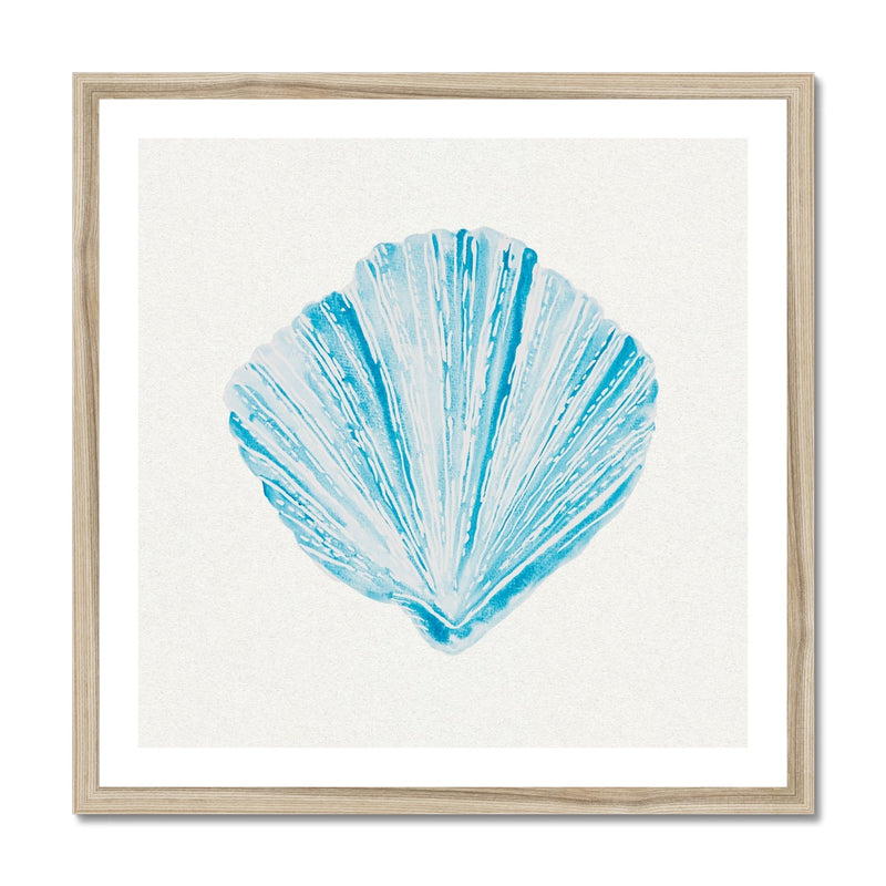 Aqua Watercolour Fan Shell Painting | Shell Print Wall Art - Framed Wall Art