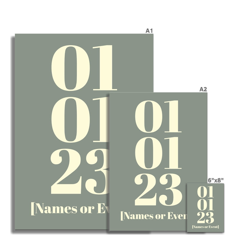 Personalised Date Art | Custom Special Date Print | Olive Green - Unframed