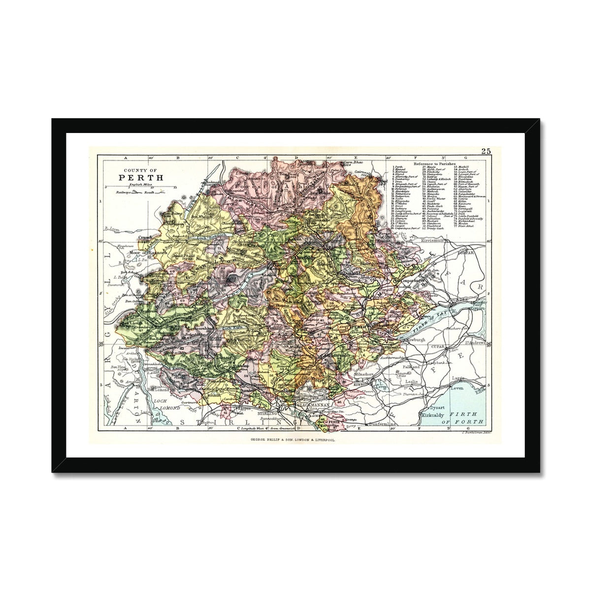 Perthshire Map Print | Vintage Map - Framed