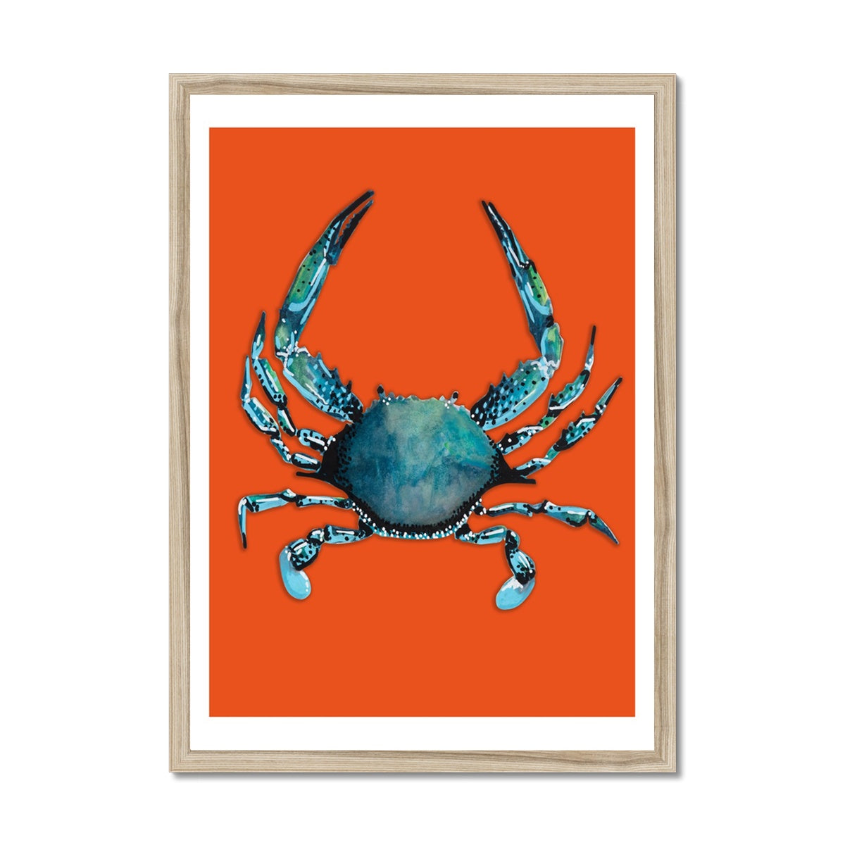 Crab Painting | Colourful Kitchen Wall Print | Crab Print on Orange- Framed