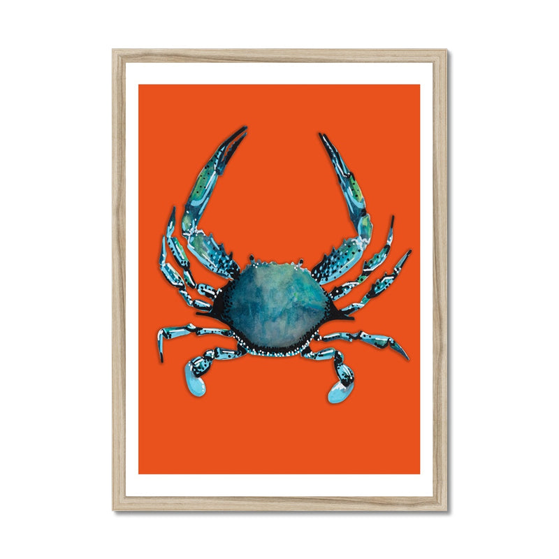 Crab Painting | Colourful Kitchen Wall Print | Crab Print on Orange- Framed