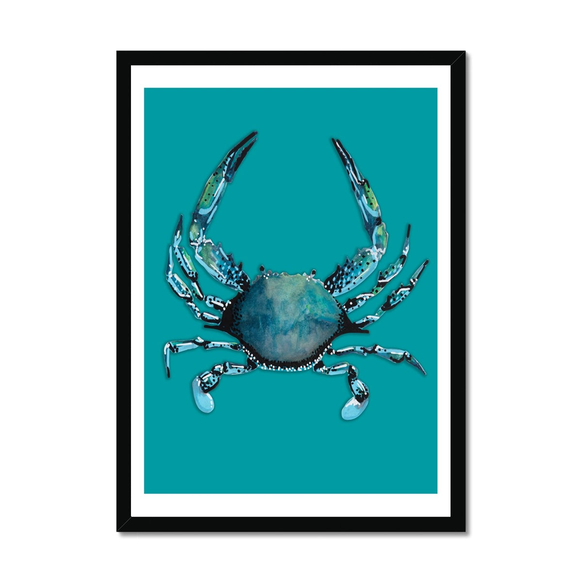 Crab Print | Food Wall Art | Crab Painting on Green - Framed