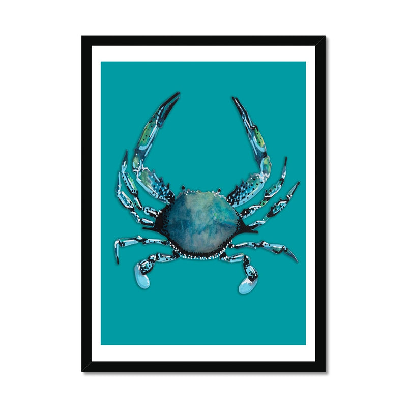 Crab Print | Food Wall Art | Crab Painting on Green - Framed