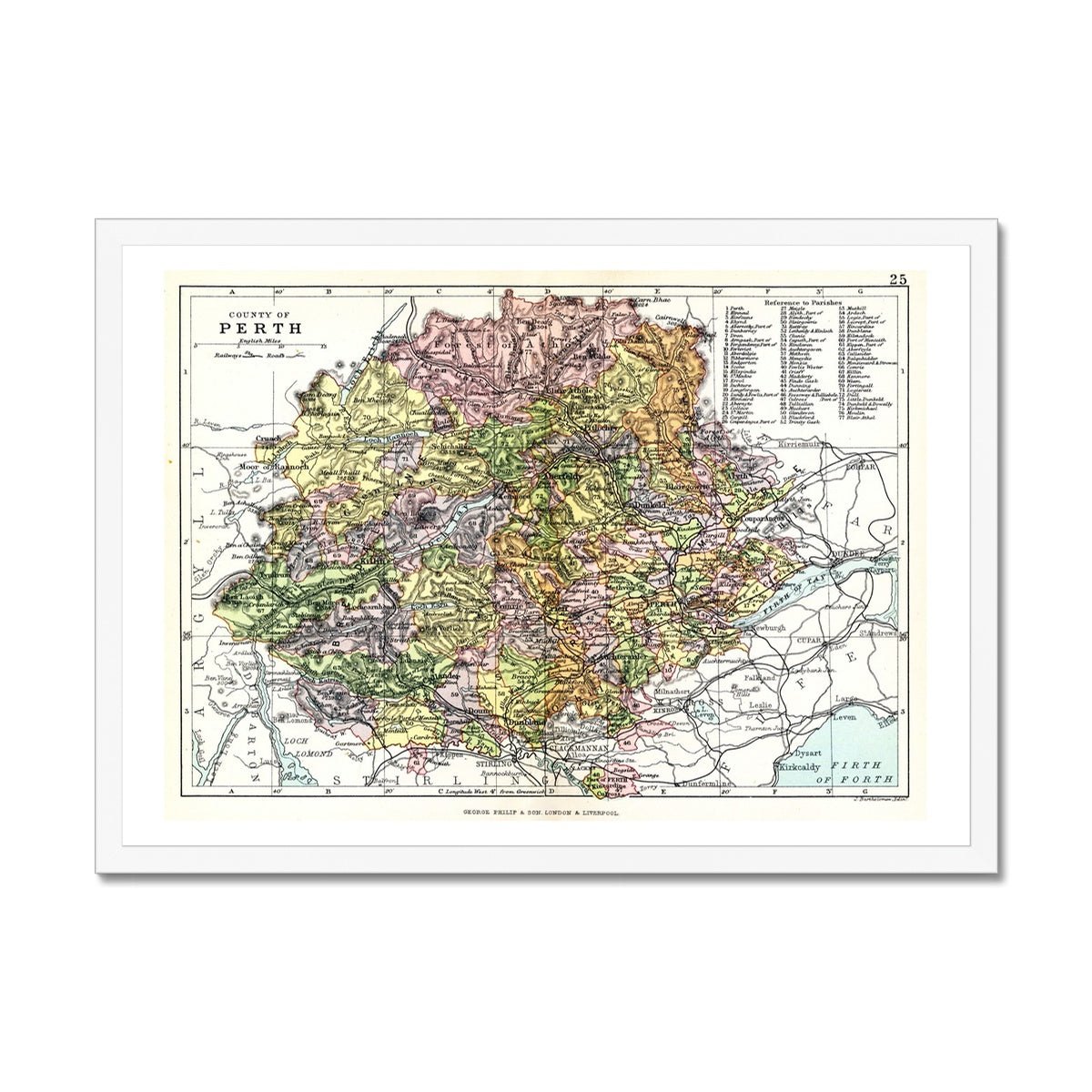 Perthshire Map Print | Vintage Map - Framed