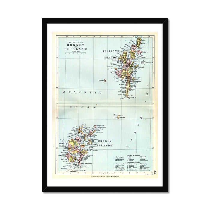 Orkney and Shetland Islands Map Print - Framed