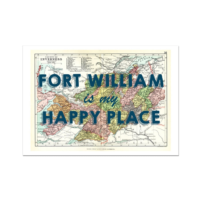 Fort William Map Print - My Happy Place Navy Fine Art Print