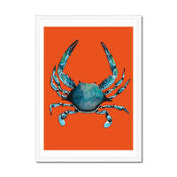 Crab Painting | Colourful Kitchen Wall Print | Crab Print on Orange- Framed