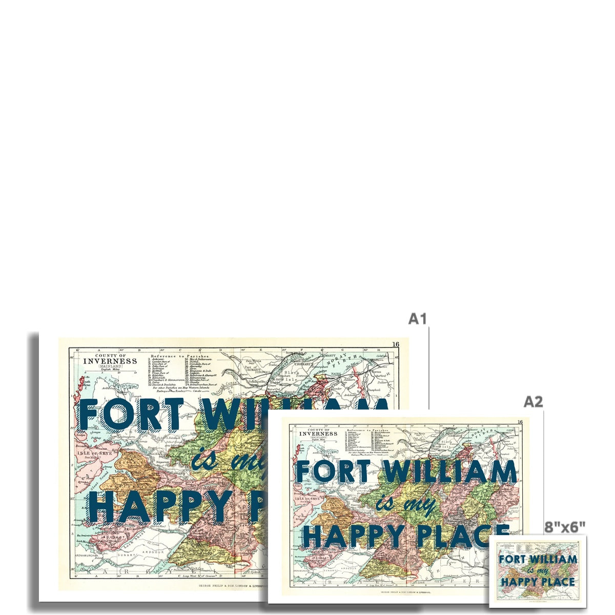 Fort William Map Print - My Happy Place Navy Fine Art Print