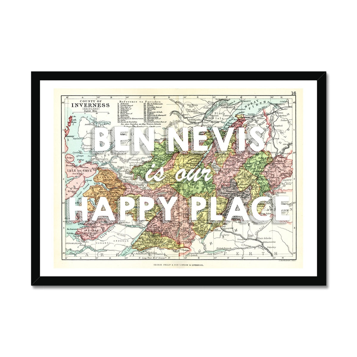 Ben Nevis Map Print - Our Happy Place White Framed Print